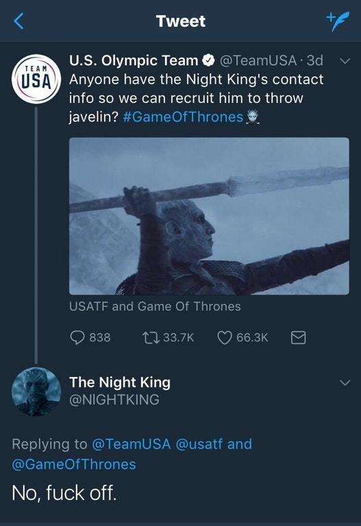 Night King Olympian twitter