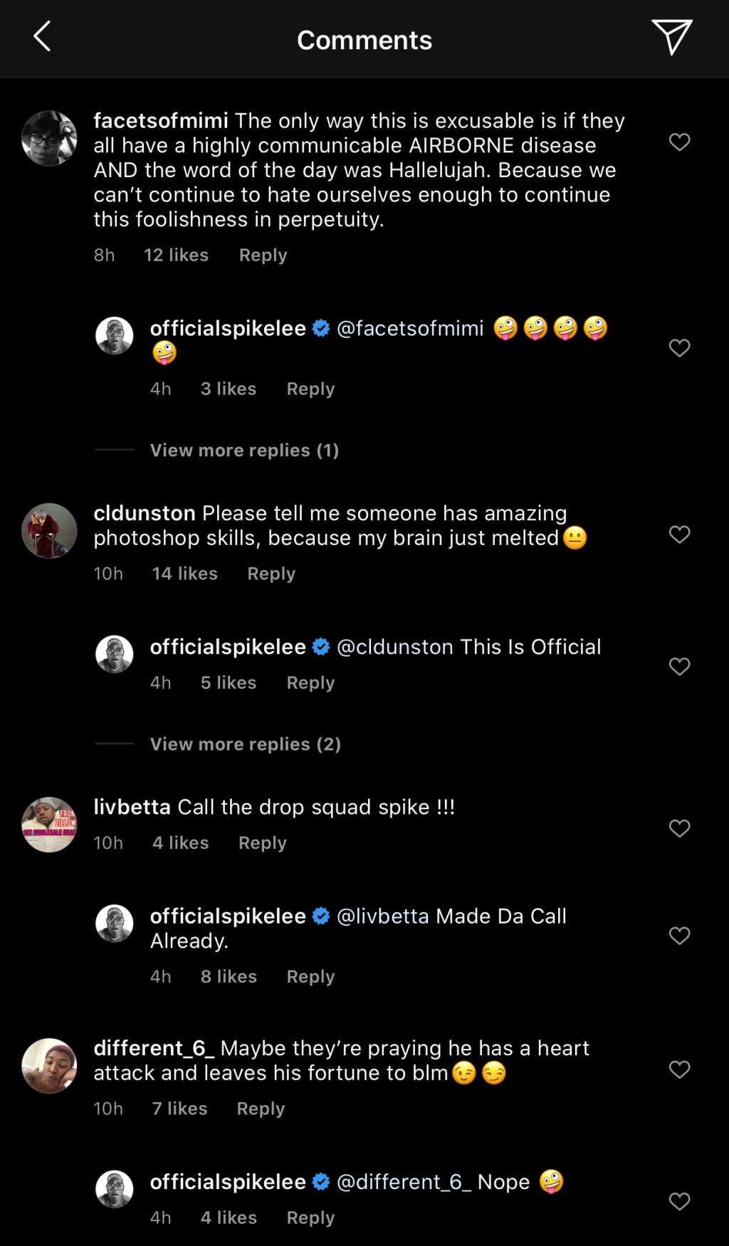 Spike Lee Instagram Comments